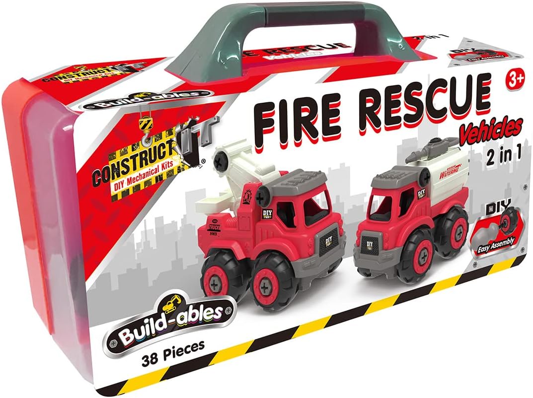 2-in-1 STEM Fire Rescue Vehicle Set – 38-Piece Buildable Fire Engine for Kids 3+