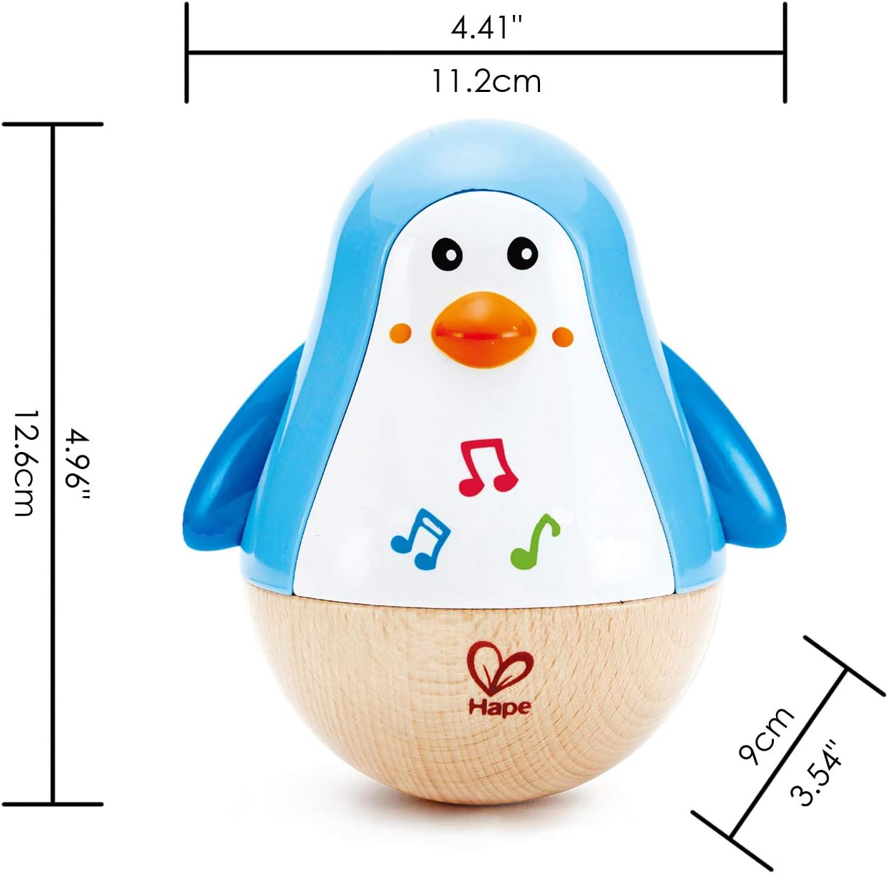 Hape Penguin Musical Wobbler - Educational Wooden Toy for Kids/Babies 12m+