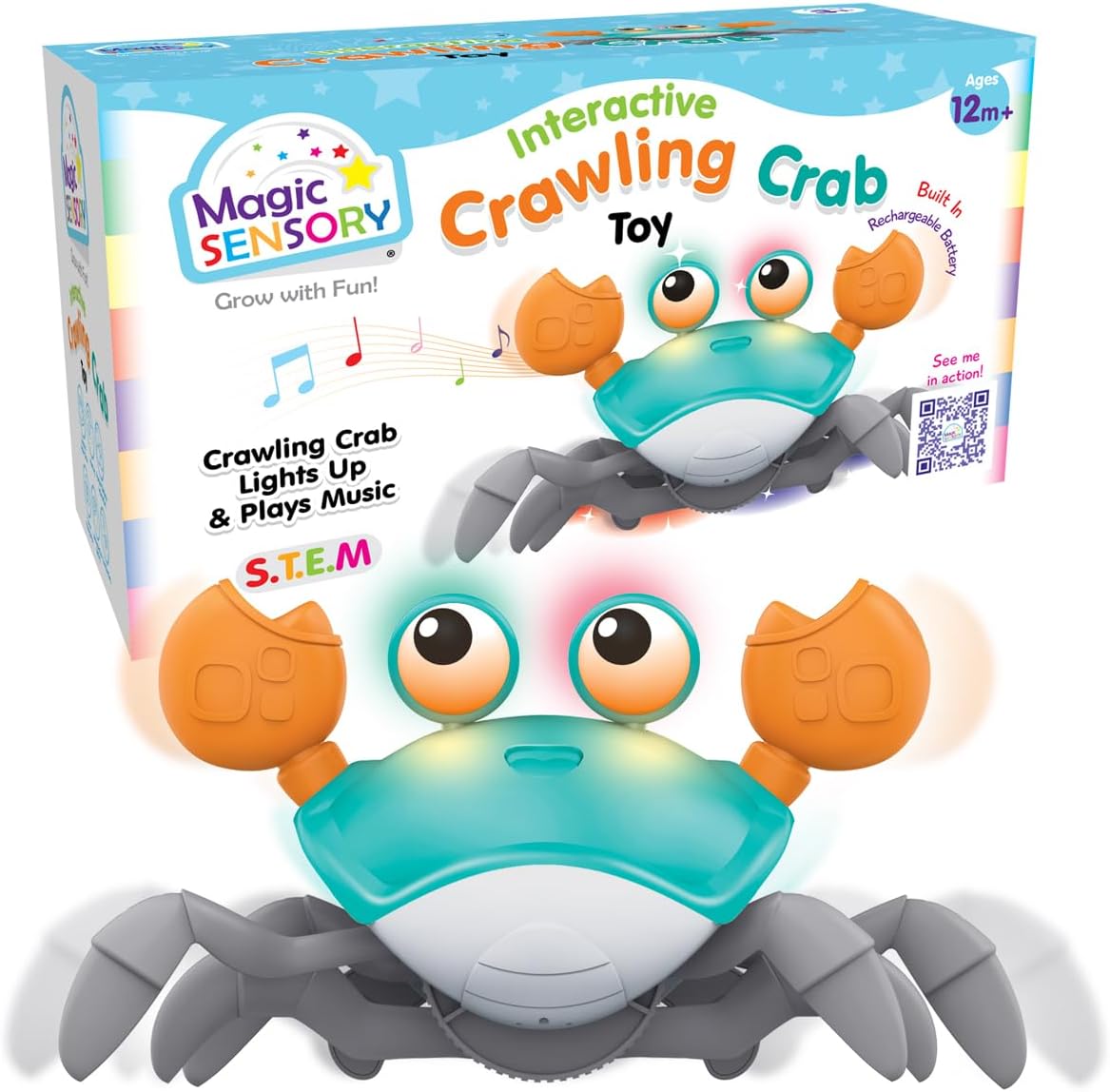 Interactive Crawling Crab Toy with Lights & Music for Toddlers (18+ Months) - Blue