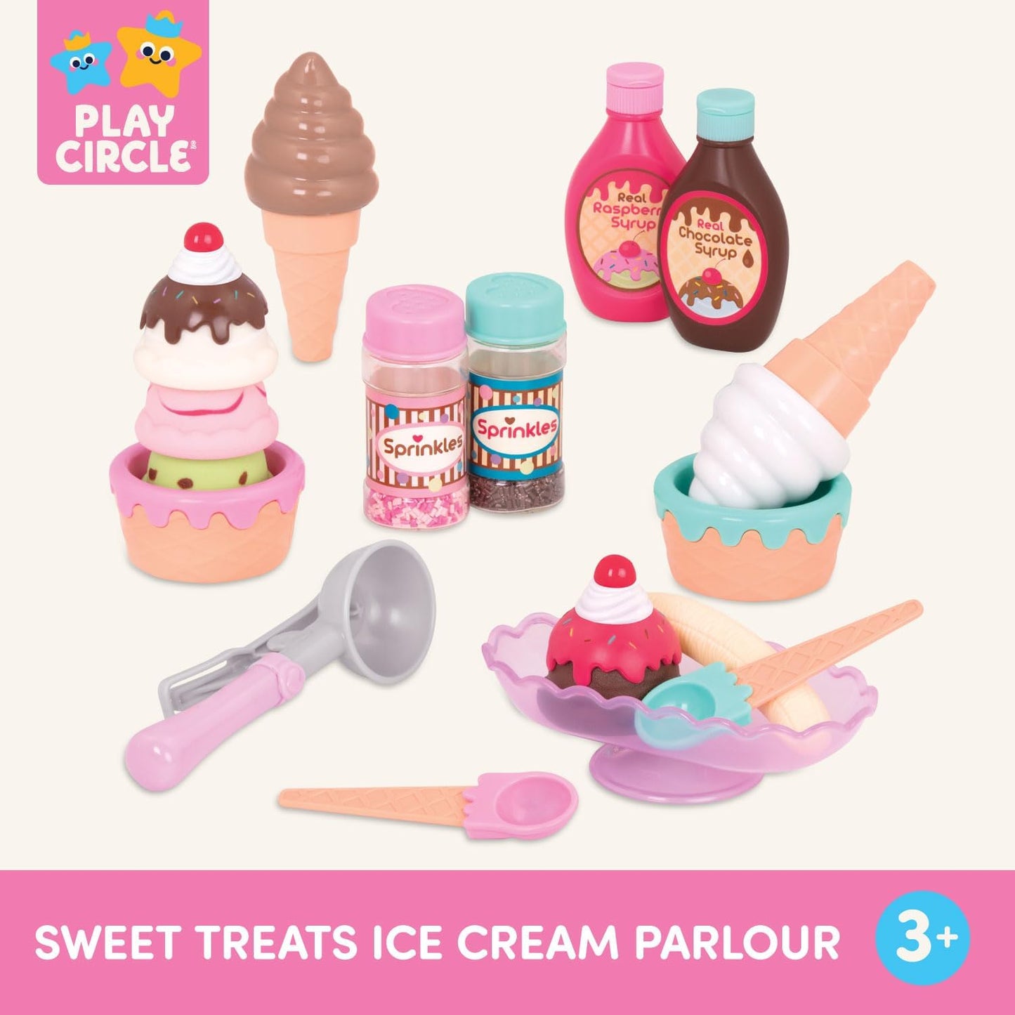 Battat Play Circle - Sweet Treats Ice Cream Parlour 21-Piece Set for Kids (Ages 3+)