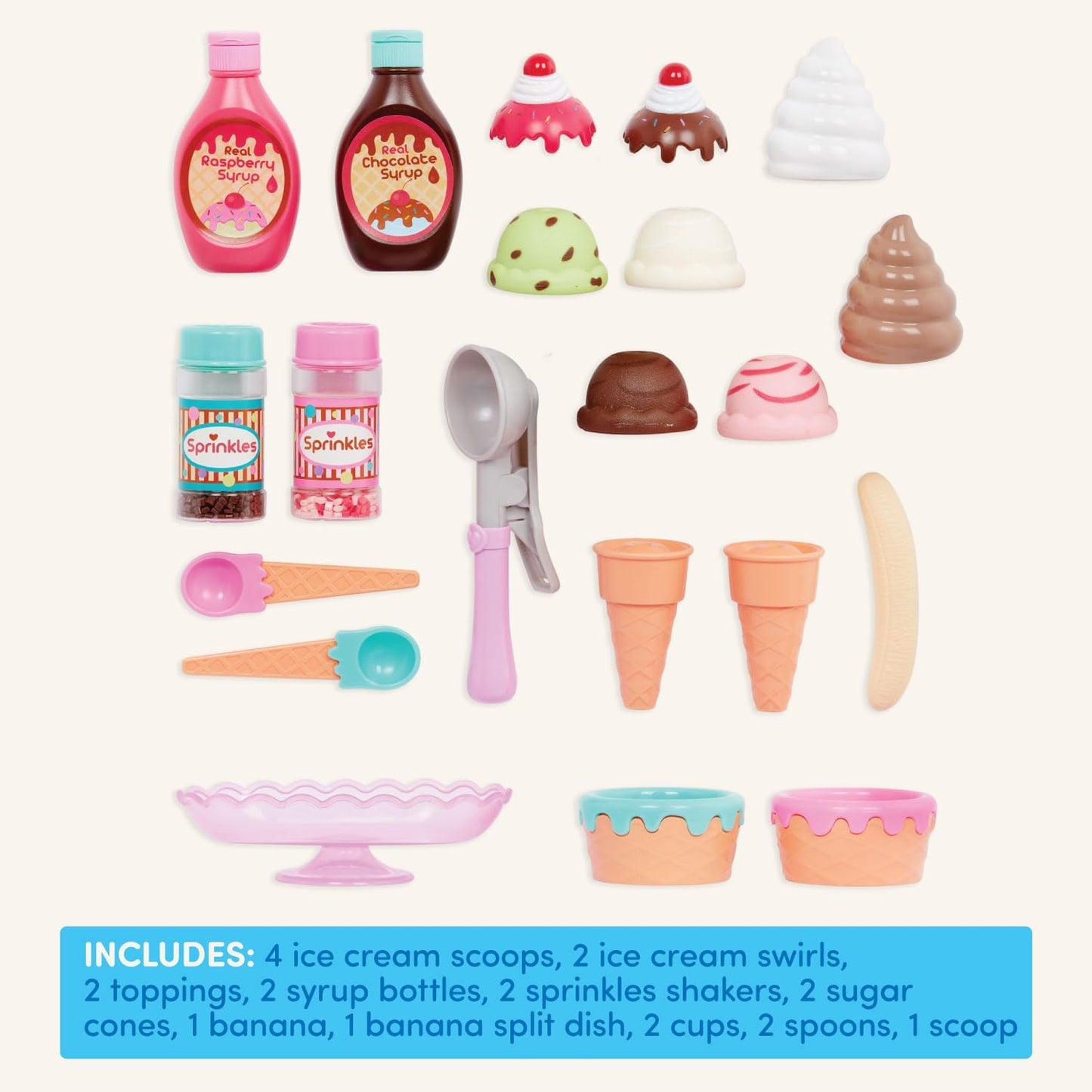 Battat Play Circle - Sweet Treats Ice Cream Parlour 21-Piece Set for Kids (Ages 3+)