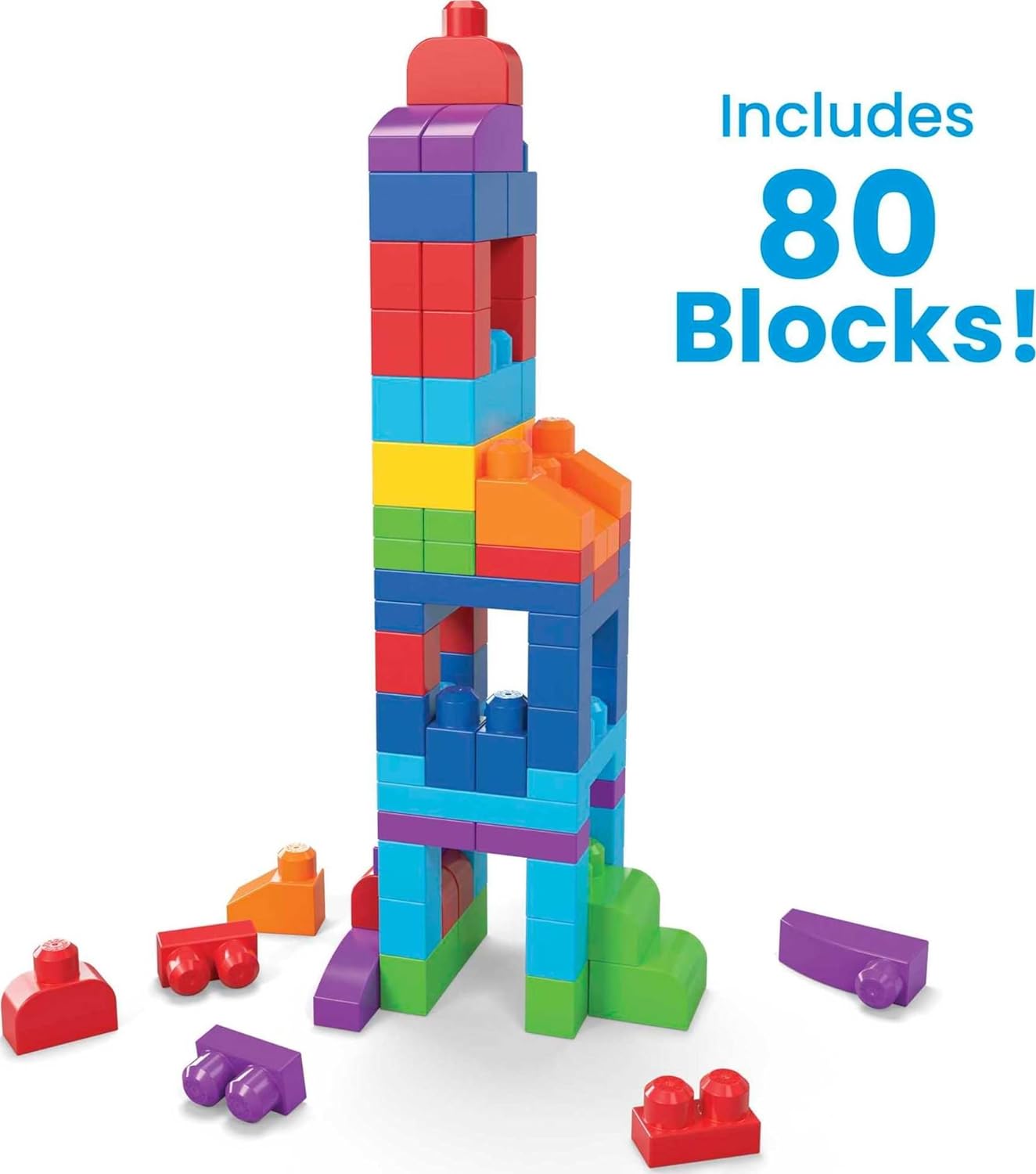 MEGA BLOKS First Builders Toddler Building Set - 80-Piece Big Blocks Bag, Blue (Ages 1+)