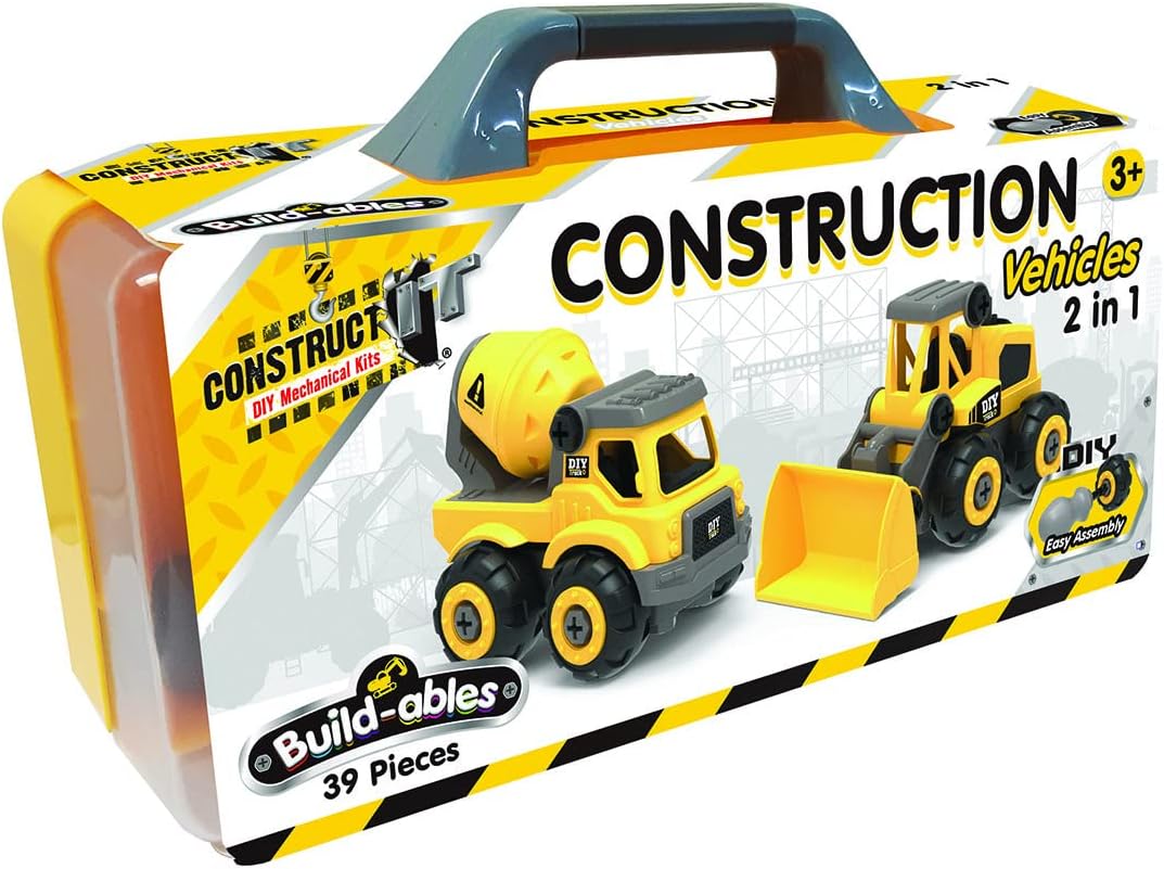 2-in-1 Digger & Cement Truck Construction Set - 39 Pieces STEM Buildables for Kids 3+