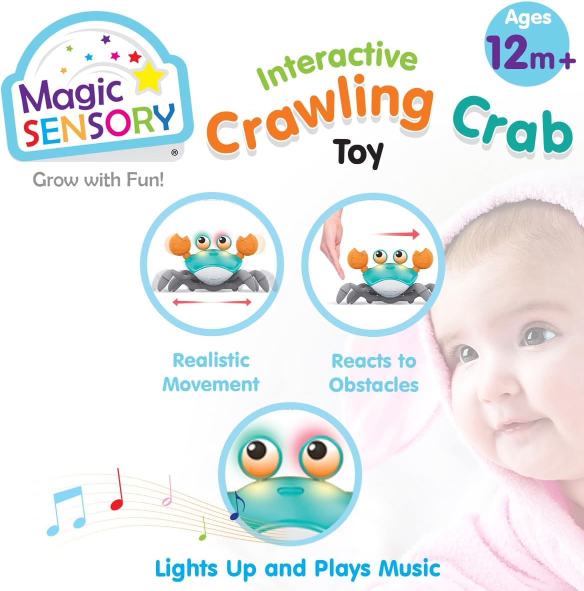 Interactive Crawling Crab Toy with Lights & Music for Toddlers (18+ Months) - Blue