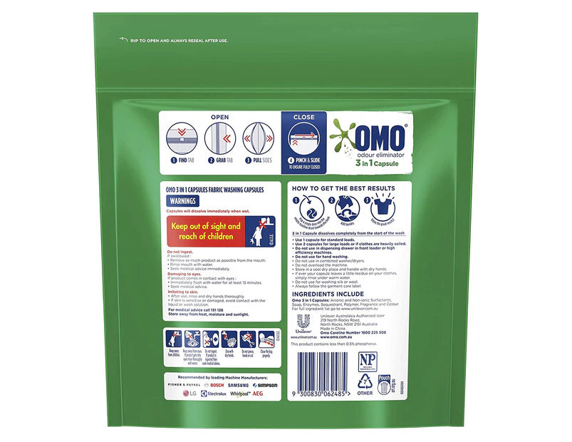 OMO Odour Eliminator 3-in-1 Detergent Capsules 3 x 28pk