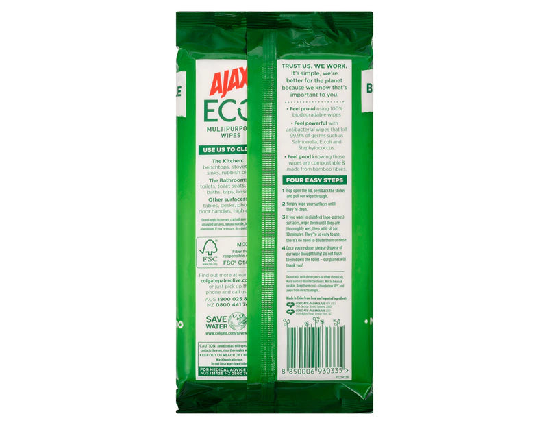 Ajax Eco Antibacterial Wipes Fresh Lemon 2 x 110pk