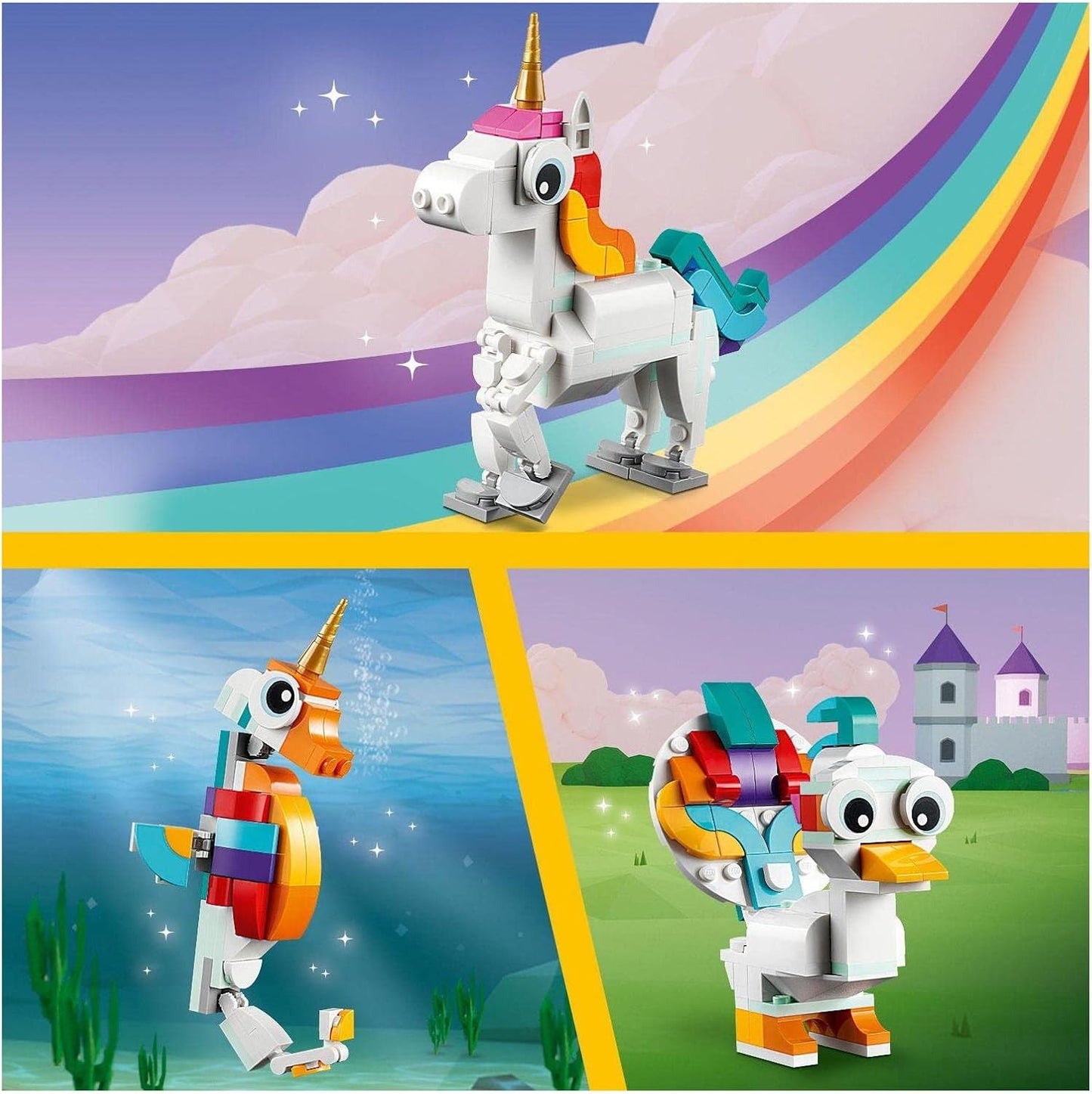 LEGO® Creator 31140 Magical Unicorn Set: Build Unicorn, Seahorse, & Peacock for Kids 7+