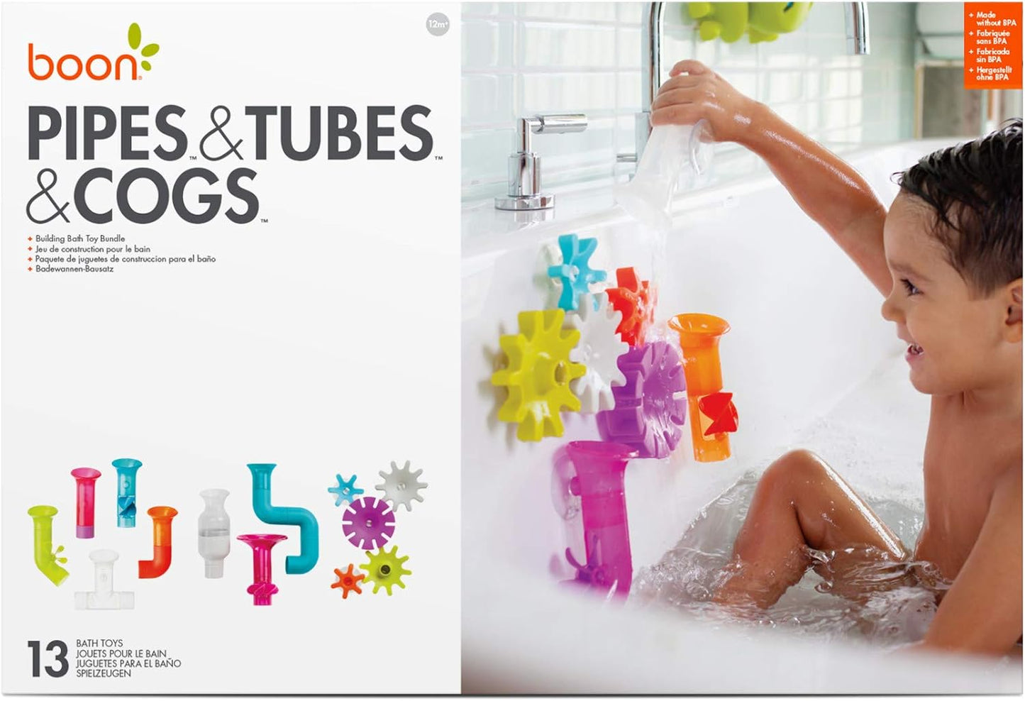 Boon Building Bath Toy Bundle - 13 Pieces: Gears, Pipes, and Tubes (B11342)