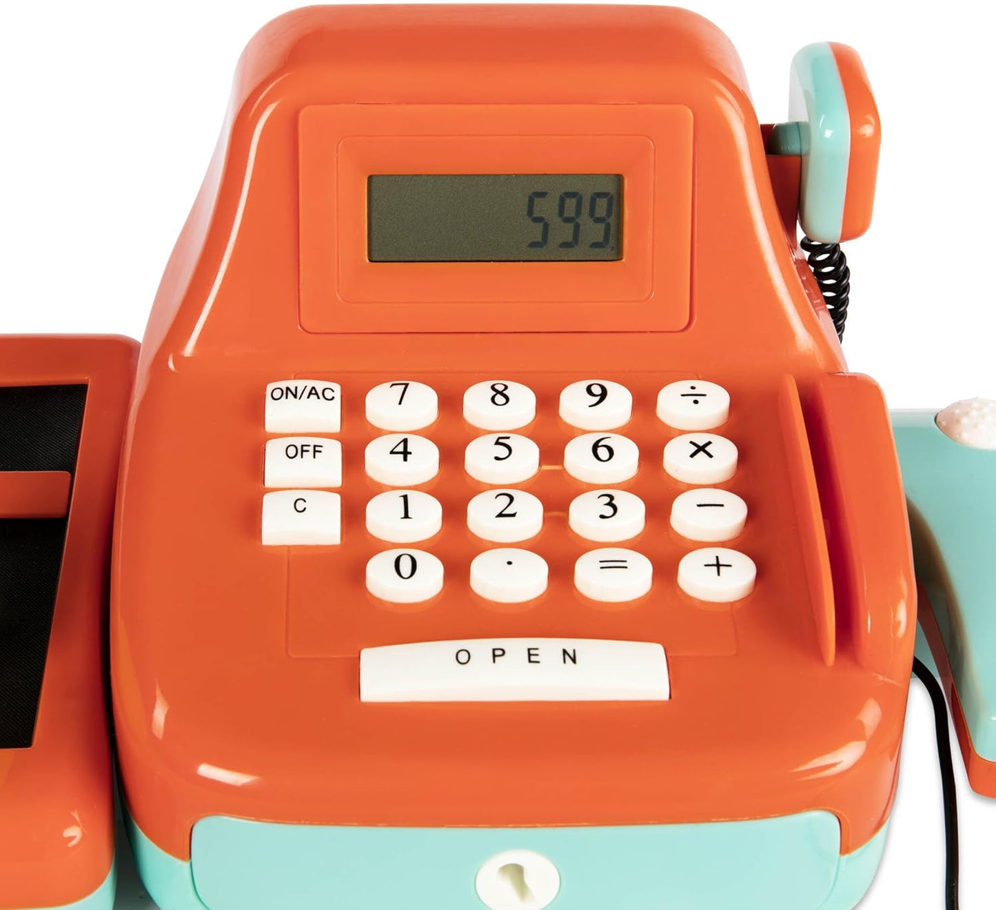 Battat Cash Register Playset: 26-Piece Toy with Calculator & Accessories for Kids 3+, Orange