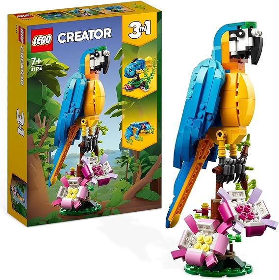 LEGO® Creator Exotic Parrot Set 31136 Buildable Parrot Fish and Frog Models for Kids Ages 7+