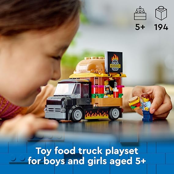 LEGO® City Burger Van 60404 Food Truck Set for Kids 5+ with Vendor Minifigure Included