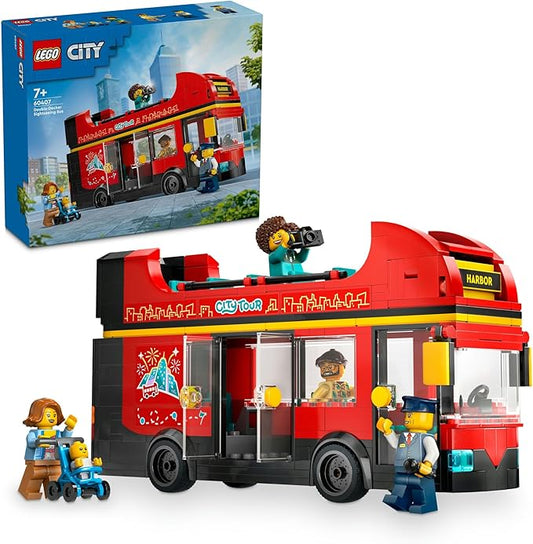 LEGO® City Double Decker Bus 60407  Building Set for Kids Ages 7+ with 5 Minifigures Baby and Buggy