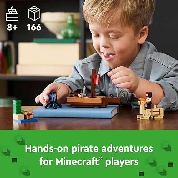 LEGO® Minecraft The Pirate Ship Voyage 21259 Set with Pirate Boat, Squid, Camel, and Pirates for Ages 8+