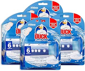 Duck Fresh Discs Toilet Cleaner Marine Scent with Reusable Dispenser & Refill Pack Pack of 4