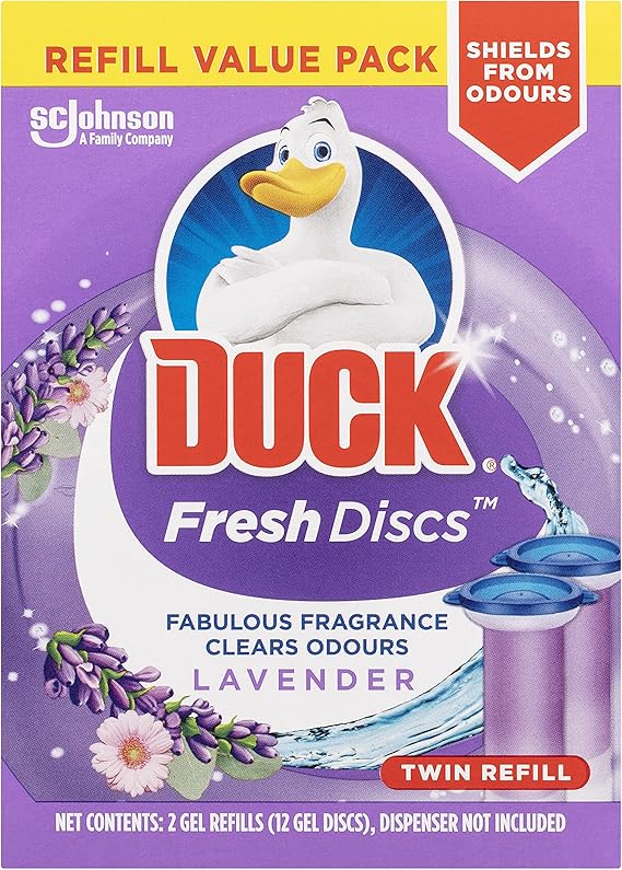 Duck Fresh Discs Lavender Scent Twin Refill Pack 12 Toilet Discs 2 x 36mL Tubes