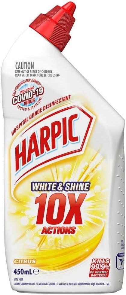 Harpic Citrus Bleach Gel Toilet Cleaner 450mL White & Shine Formula with Citrus Freshness