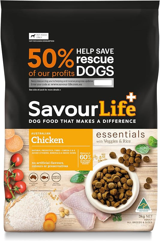 SavourLife Essentials 3kg Chicken Adult Dog Food  Premium Nutrition for Adult Dogs