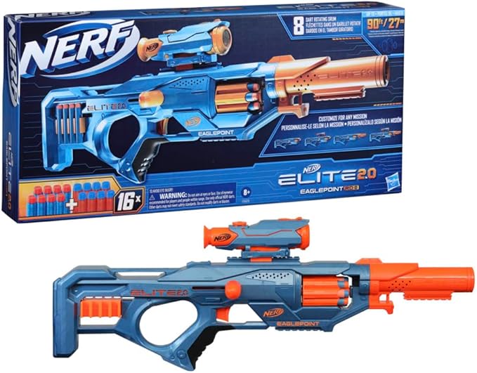 Nerf Elite 2.0 Eaglepoint RD 8 Blaster 8 Dart Drum Detachable Scope & 16 Darts F0423