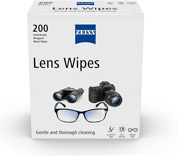 ZEISS Lens Wipes 200 Count Box Pre Moistened Cleaning Wipes for Glasses & Lenses