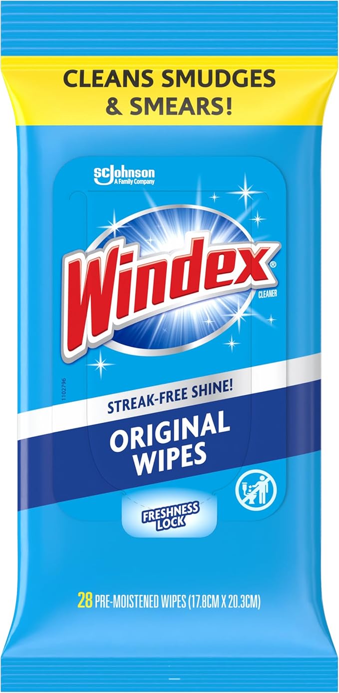 Windex Original Glass Wipes 28 Count Pre Moistened for Streak Free Shine