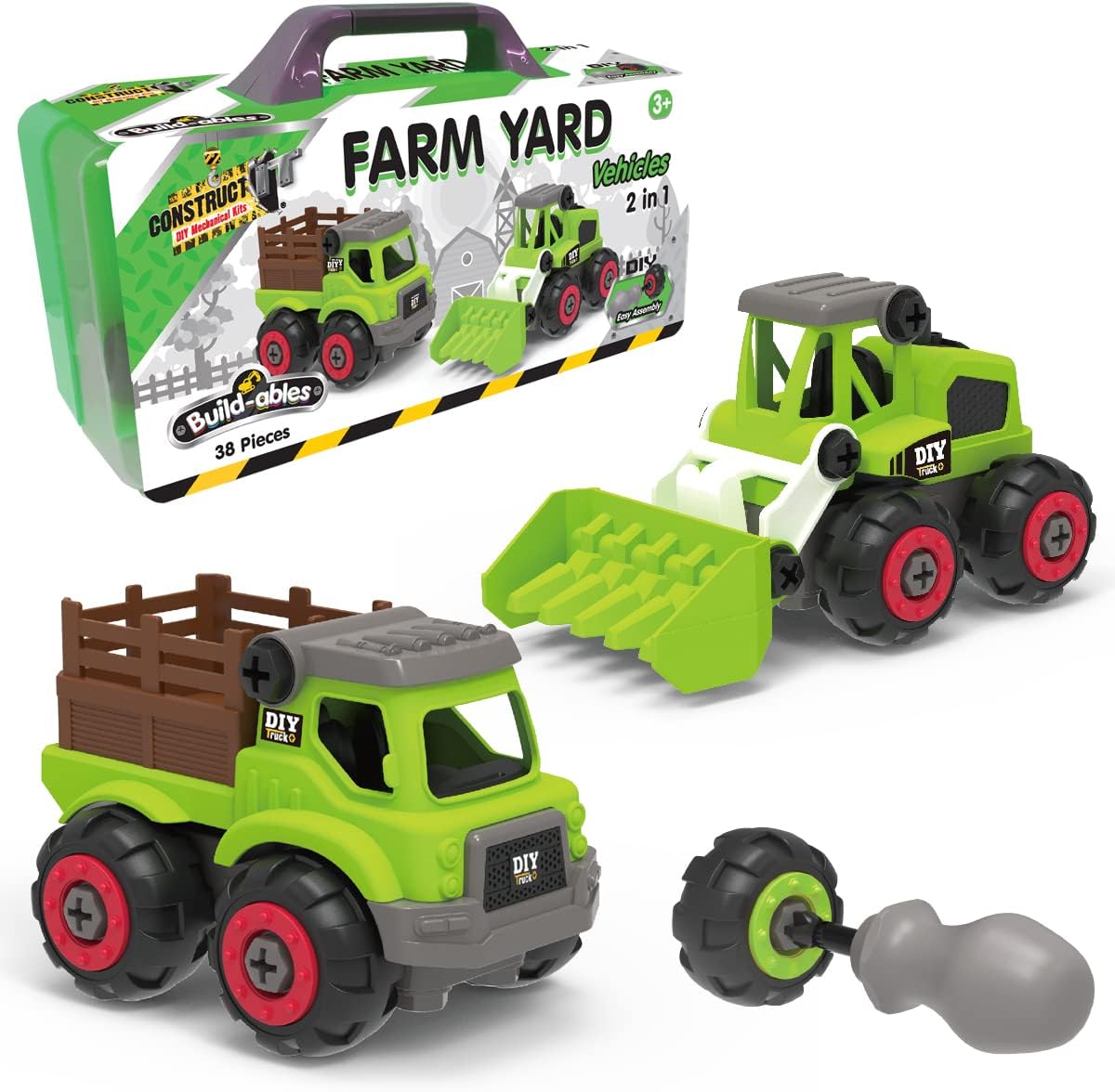 2-in-1 Farmyard Construction Set - 38 Pieces STEM Buildables for Kids 3+