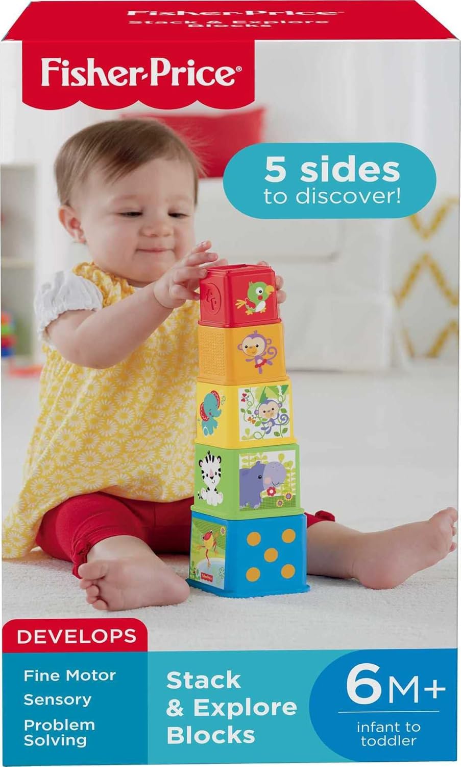 Fisher-Price Stack & Explore Blocks - 5-Pc Stacking and Nesting Toys for Infants 6M+