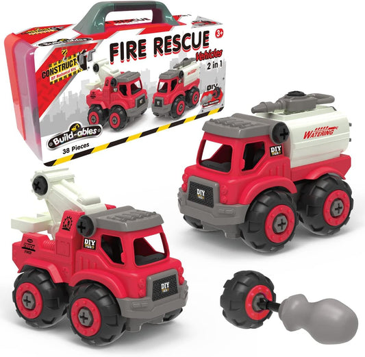 2-in-1 STEM Fire Rescue Vehicle Set – 38-Piece Buildable Fire Engine for Kids 3+