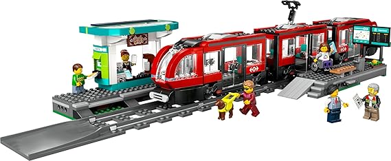 LEGO® City Downtown Tram & Station 60423 Set with 6 Minifigures and Guide Dog for Kids 7+