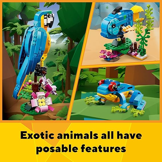 LEGO® Creator Exotic Parrot Set 31136 Buildable Parrot Fish and Frog Models for Kids Ages 7+