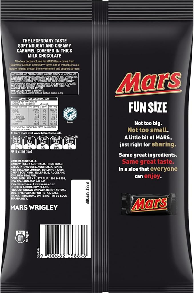 Mars Chocolate 320g Party Bag 20 Pieces of Classic Chocolate Bars