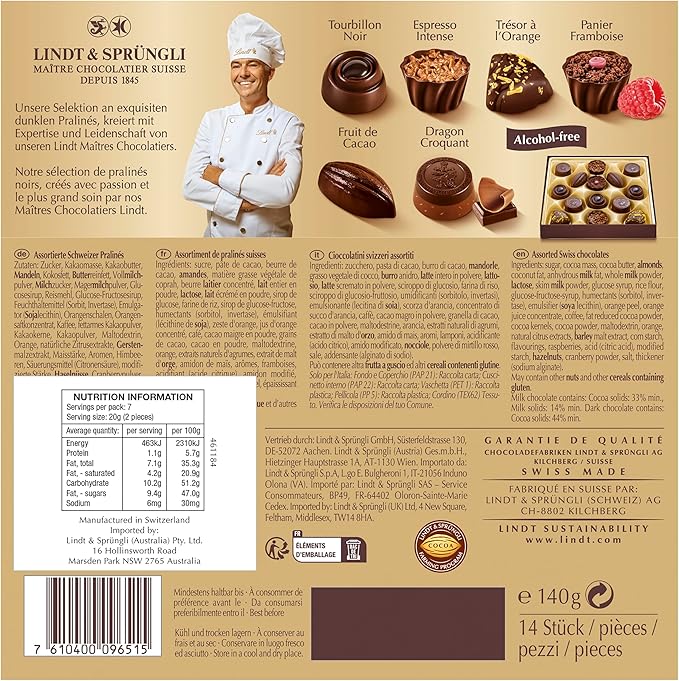 Lindt 140g Dark Chocolate Pralines A Gourmet Selection for Connoisseurs