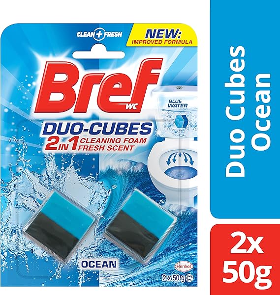 Bref 2x50g Duo Cubes Original Toilet Cleaner for Cistern Blue Water Formula