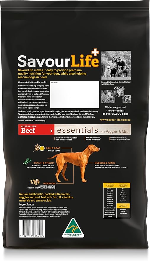 SavourLife Essentials 15kg Beef Dog Food for Adults Premium Nutrition for Healthy Dogs