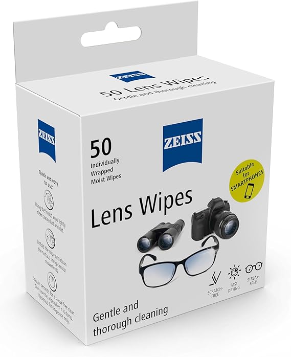 ZEISS Lens Wipes 50 Count Pack Cleaning Wipes for Glasses & Lenses