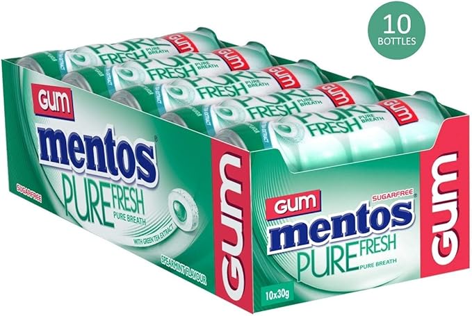 Mentos Pure Fresh Spearmint Sugar Free Chewing Gum 10 Pocket Bottles 10 x 30g