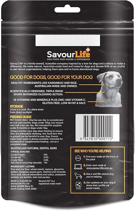 SavourLife 8 Pack Australian Natural Dental Bars Healthy Dog Treats for Dental Care