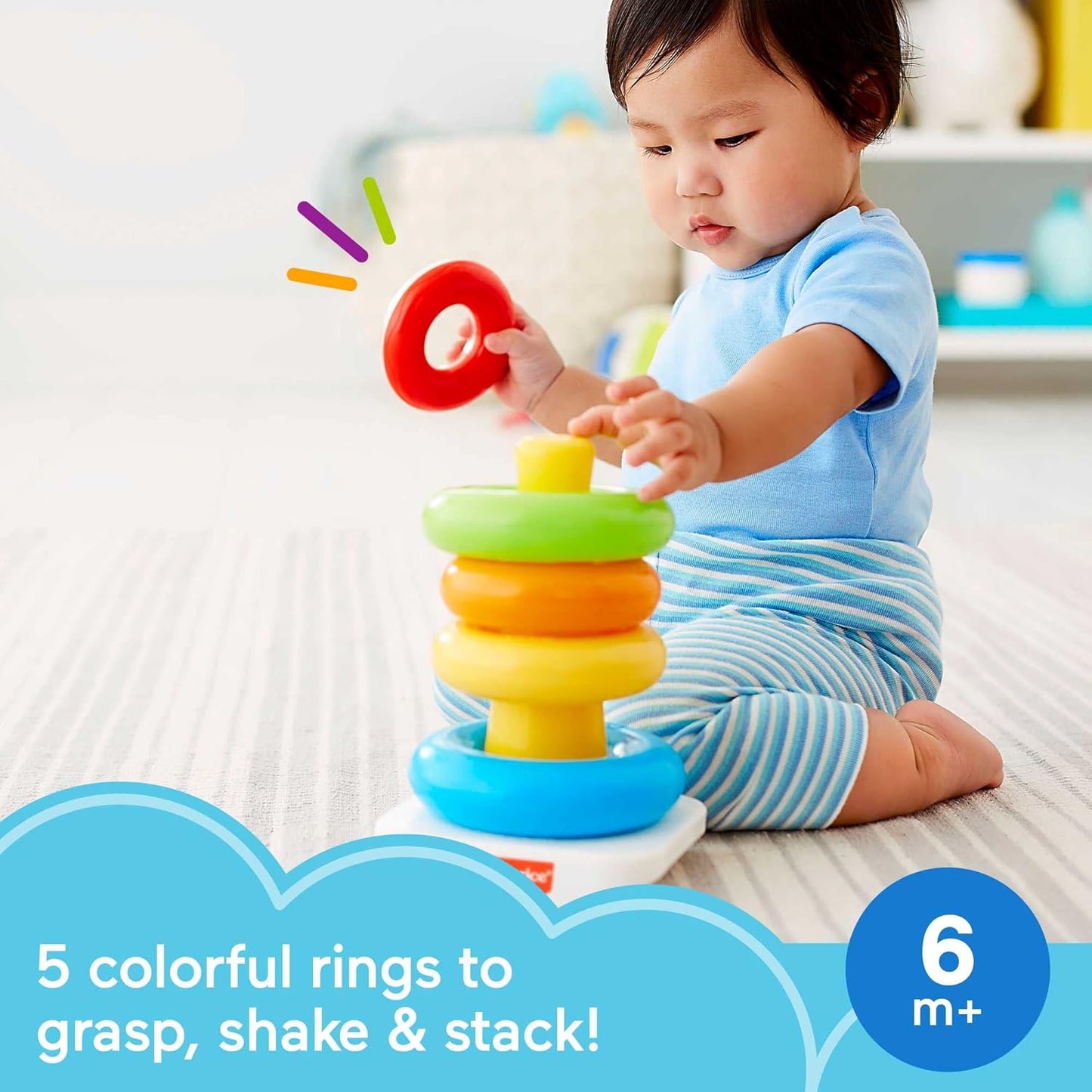 Fisher-Price Rock-a-Stack – Baby Stacking Toy with Roly-Poly Base and 5 Colorful Rings