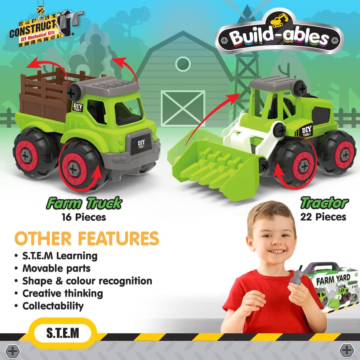 2-in-1 Farmyard Construction Set - 38 Pieces STEM Buildables for Kids 3+