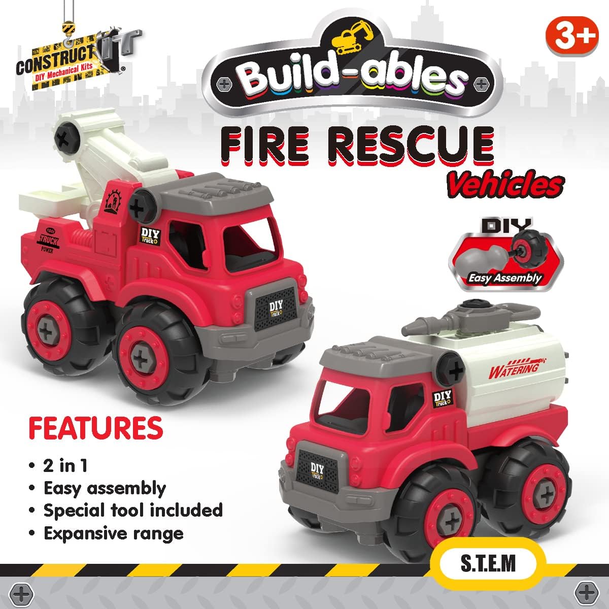 2-in-1 STEM Fire Rescue Vehicle Set – 38-Piece Buildable Fire Engine for Kids 3+