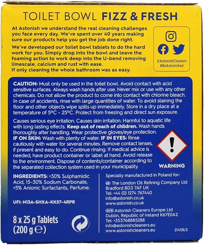 Astonish Fast Action Toilet Cleaner 8 Tablets Removes Calcium & Rust
