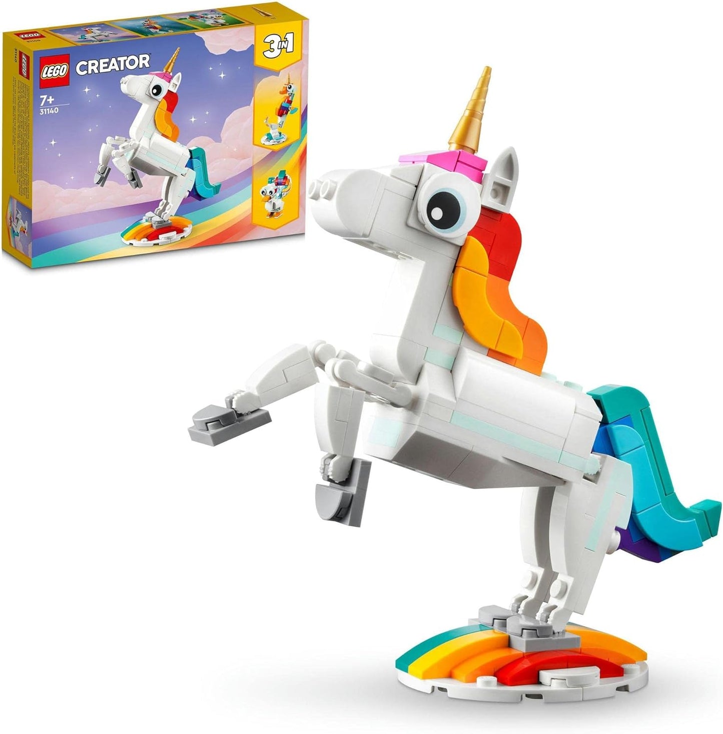 LEGO® Creator 31140 Magical Unicorn Set: Build Unicorn, Seahorse, & Peacock for Kids 7+