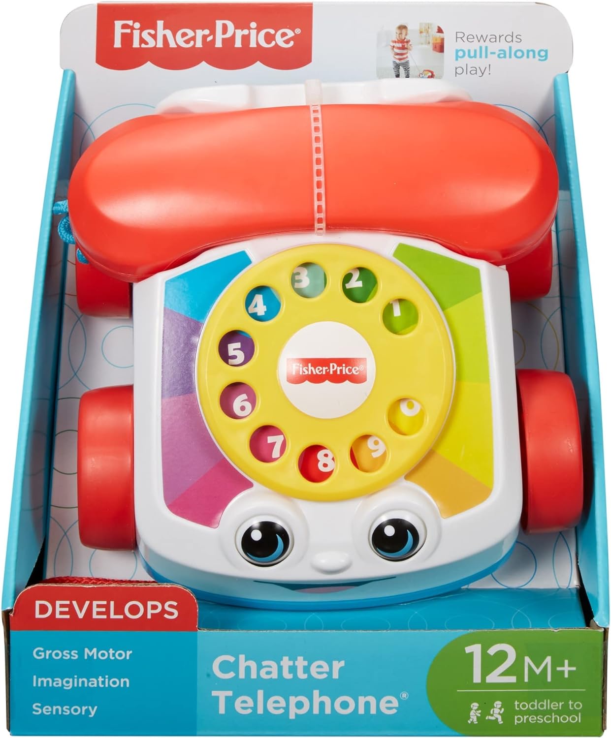 Fisher-Price Chatter Telephone Pull Toy with Rotary Dial and Wheels