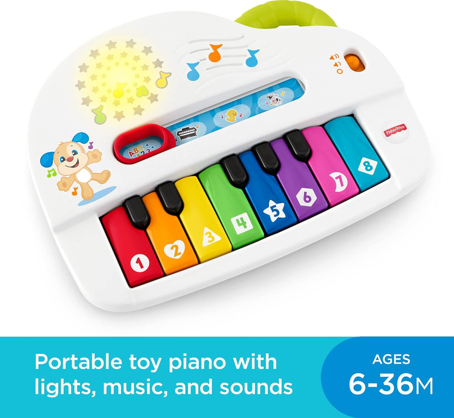 Fisher-Price Laugh & Learn Light-Up Piano: Portable Toy with Music, Animal Sounds & Learning for Infants & Toddlers