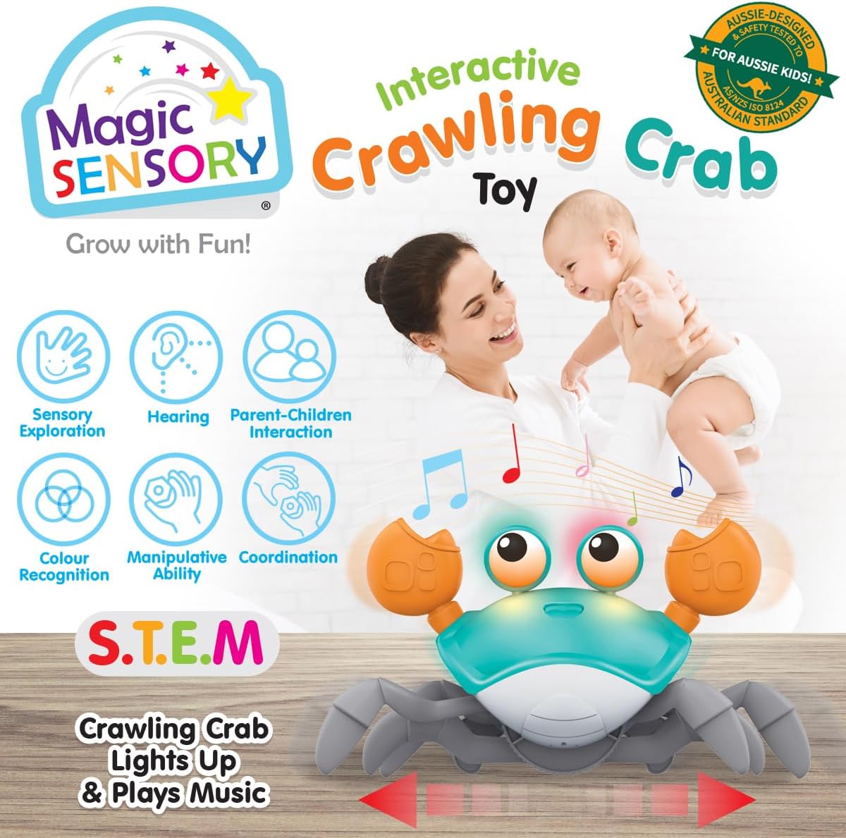 Interactive Crawling Crab Toy with Lights & Music for Toddlers (18+ Months) - Blue