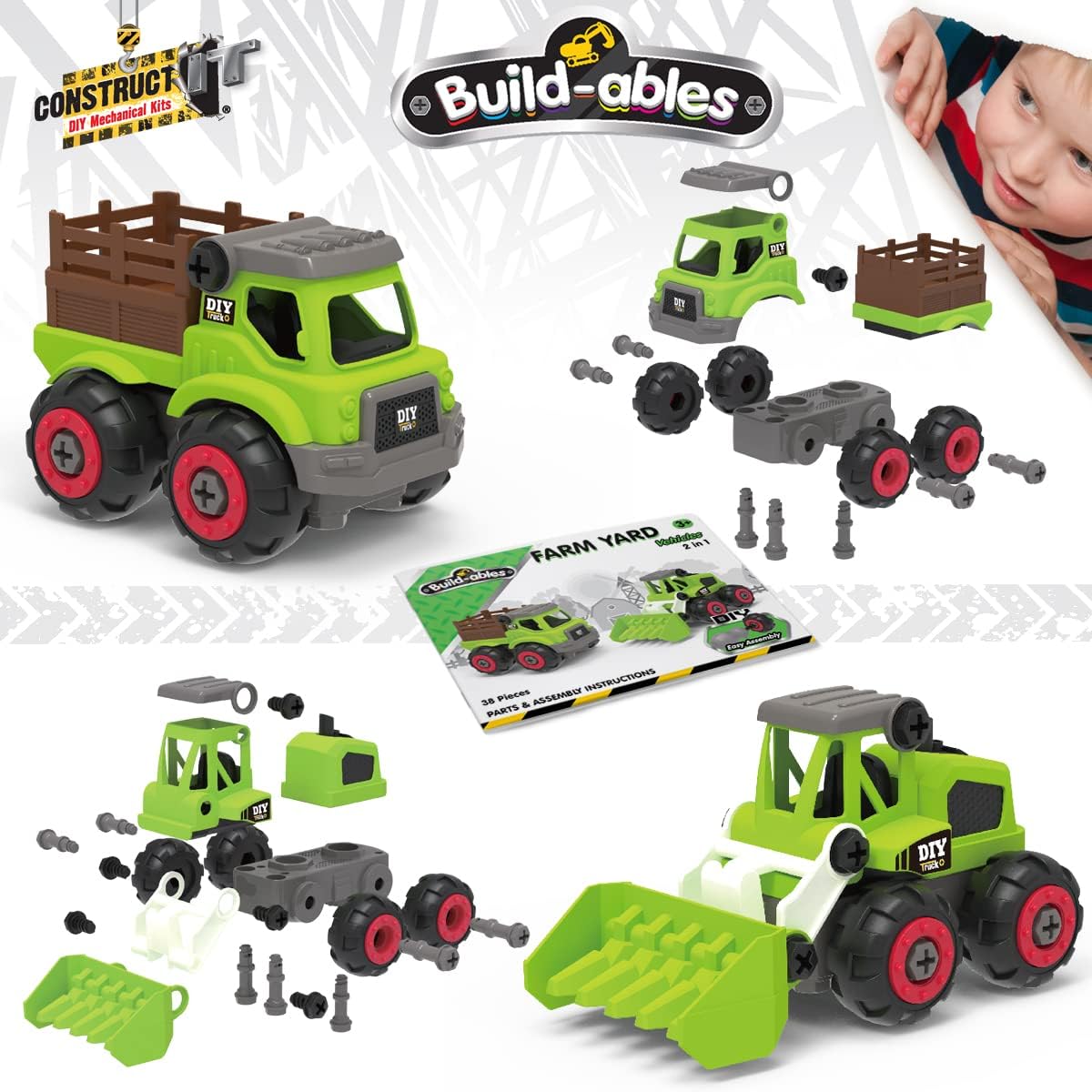 2-in-1 Farmyard Construction Set - 38 Pieces STEM Buildables for Kids 3+