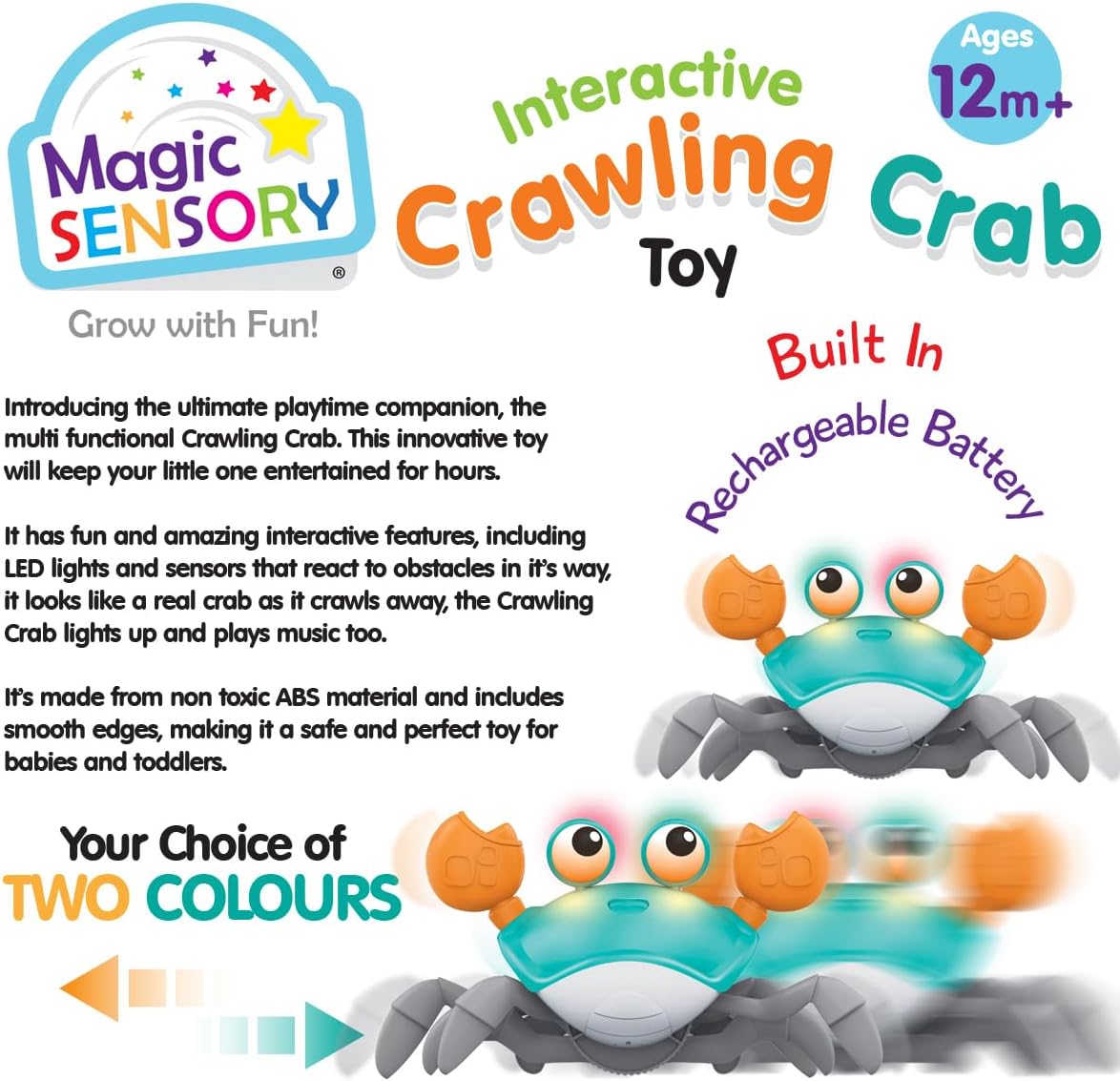 Interactive Crawling Crab Toy with Lights & Music for Toddlers (18+ Months) - Blue