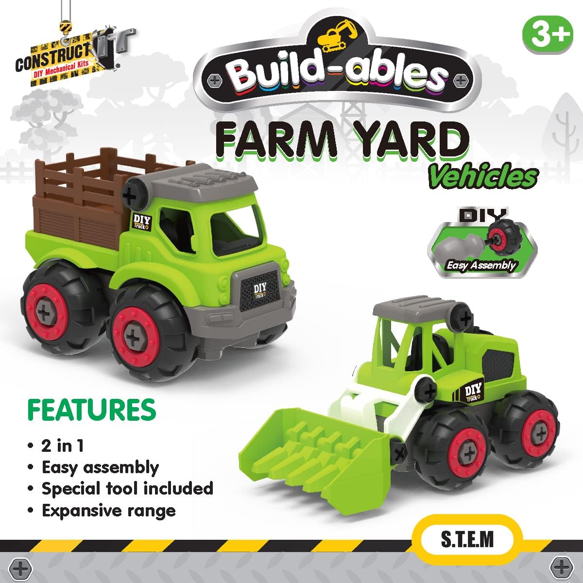 2-in-1 Farmyard Construction Set - 38 Pieces STEM Buildables for Kids 3+