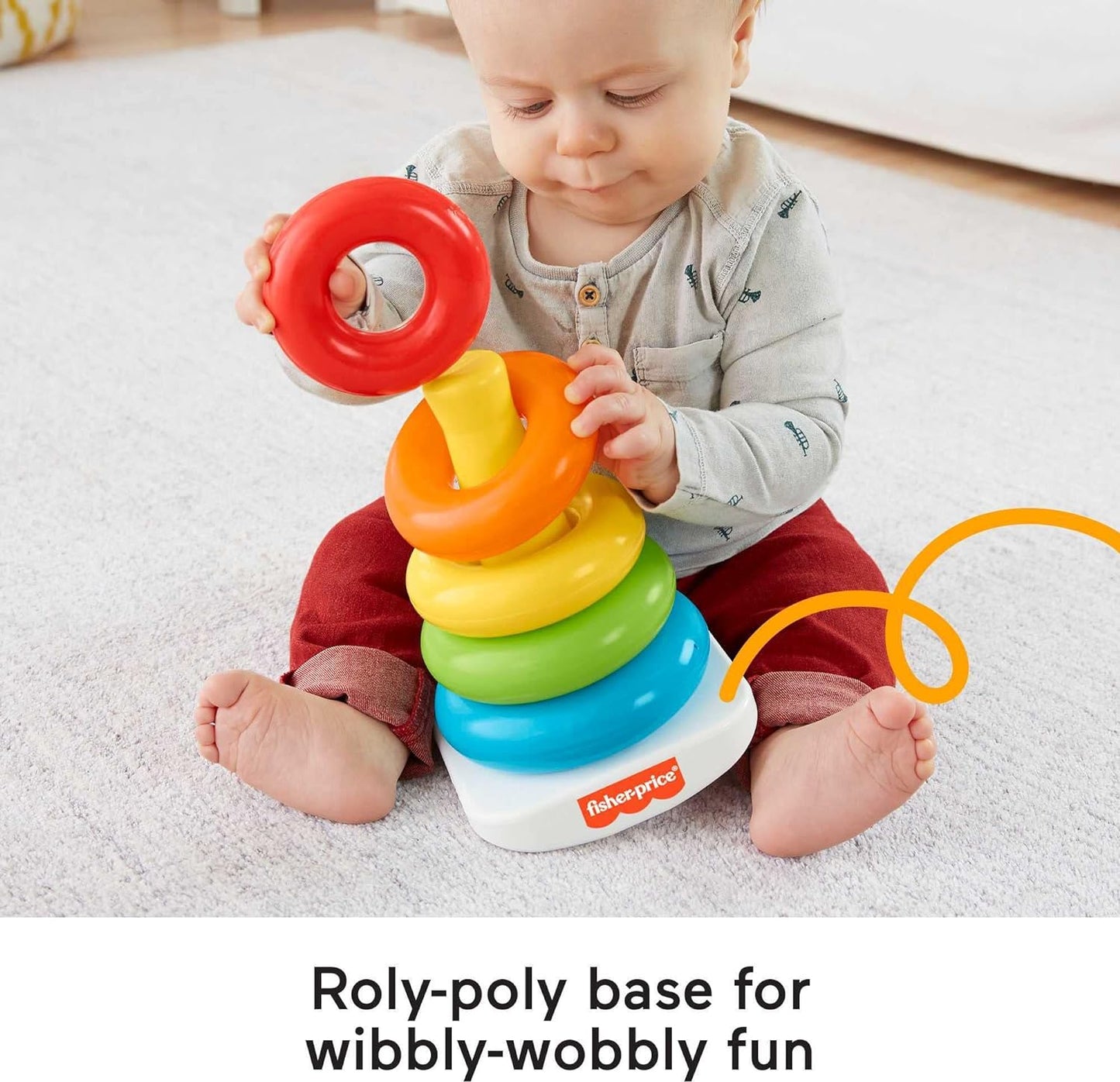 Fisher-Price Rock-a-Stack – Baby Stacking Toy with Roly-Poly Base and 5 Colorful Rings