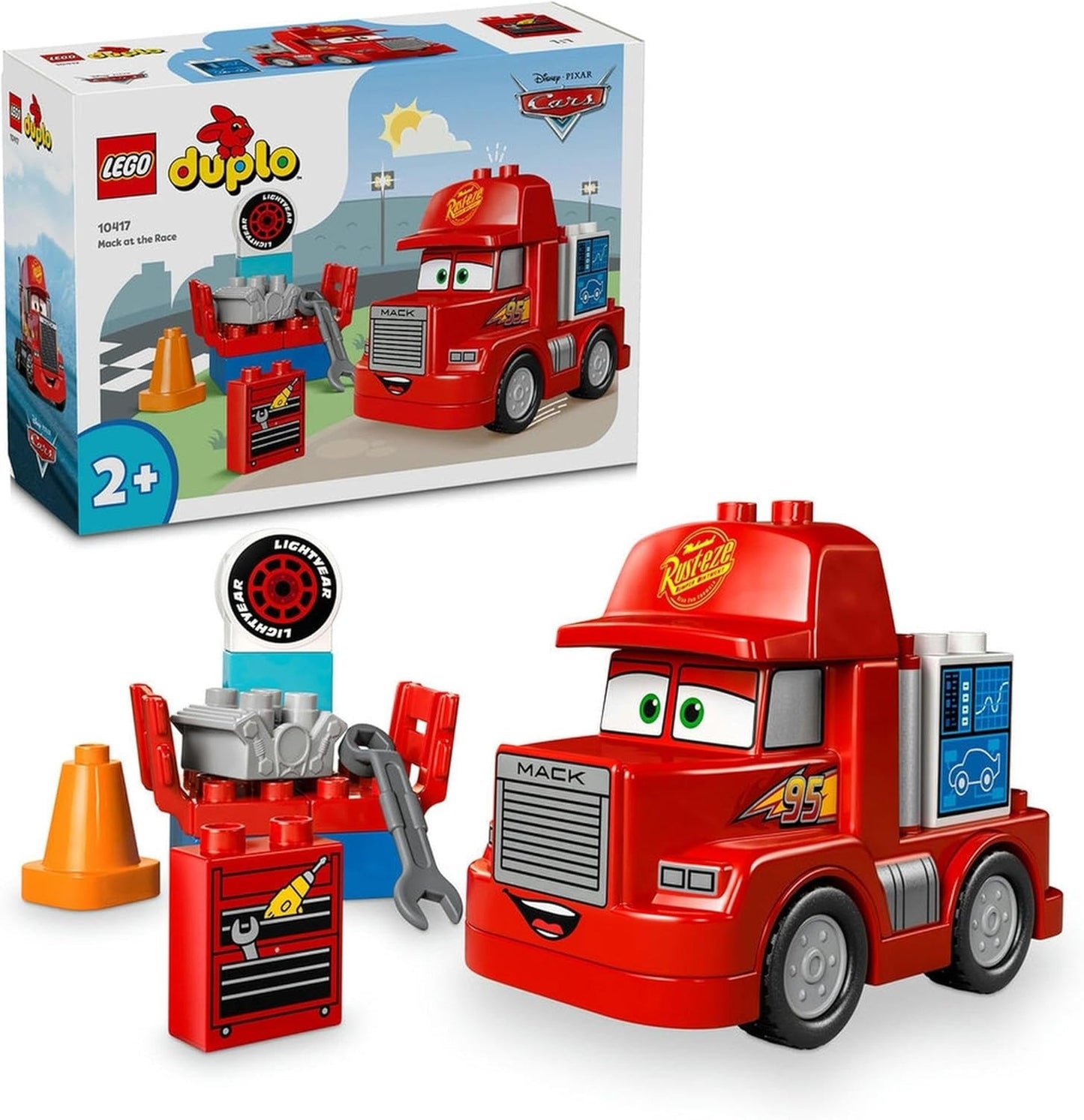 LEGO® DUPLO® Disney and Pixar’s Cars Mack at The Race 10417 - Buildable Red Hauler Truck for Toddlers 2+