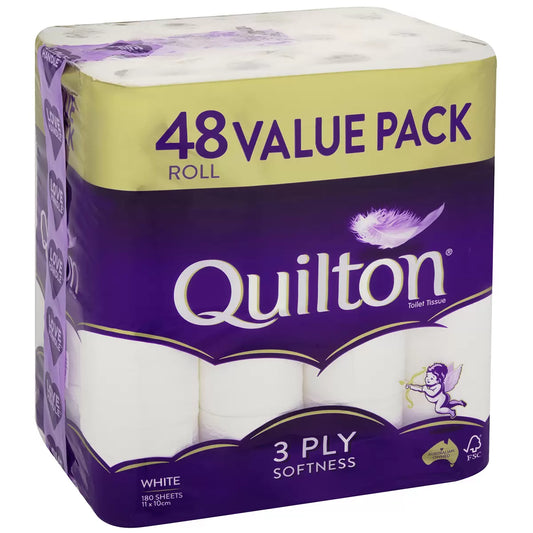 Quilton 3 Ply Toilet Paper 48 Pack Cushiony Softness with Triple Layer Strength
